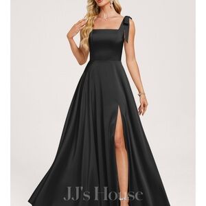JJs House Black Maxi Tie-Shoulder Evening Gown